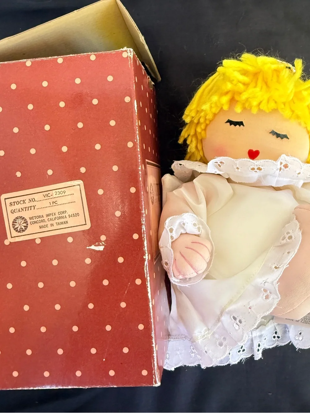Vintage Victoria Impex Musical Angel Doll, Jingle Bells, Soft Body, Original Box